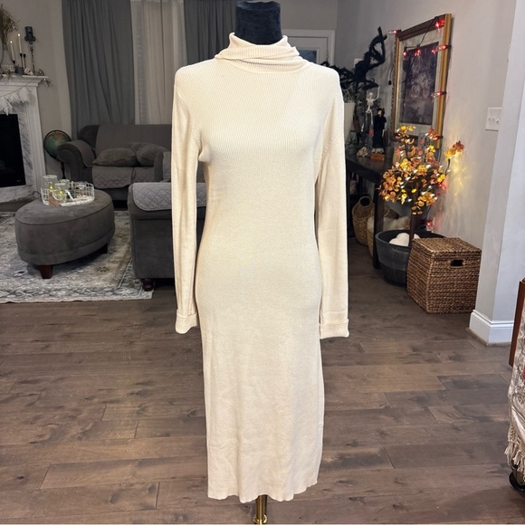 Elegant Cream Turtleneck Dress - Picture 2 of 8